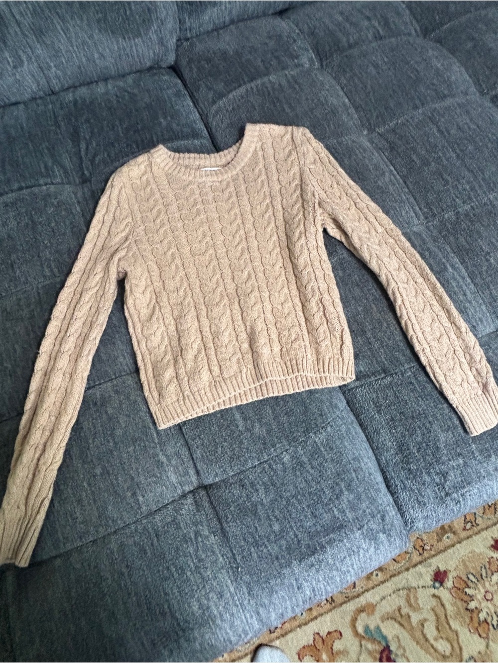 American Eagle Outfitters Cable Knit Crew Sweater - Beige